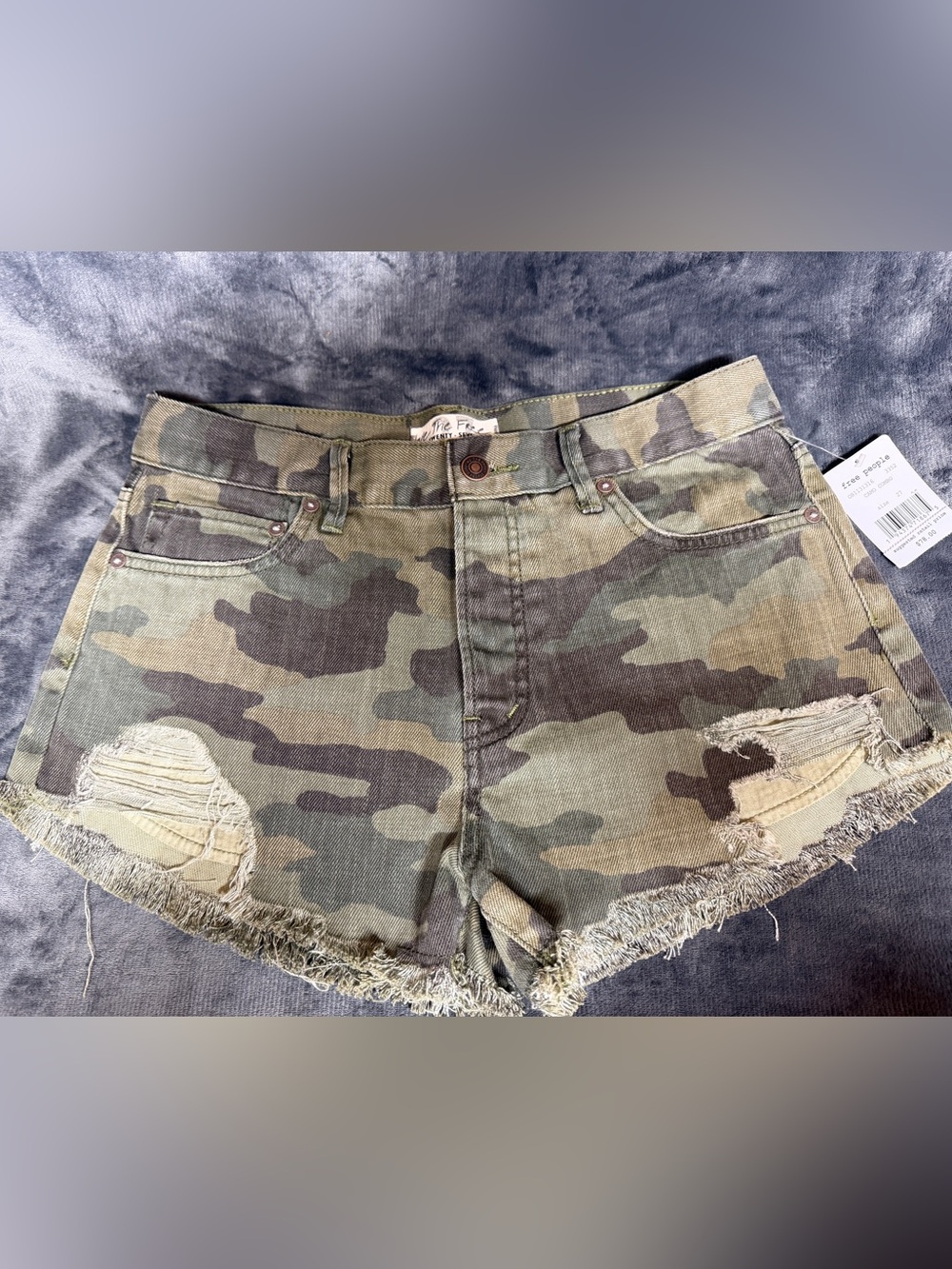 We The Free Camo Distressed Denim Shorts - Olive